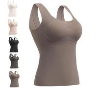 Welfaries Women's Thermal Tank Tops with Built-in Bra, Winter Thickened Warm Hourglass Sculpting Tank Top with Shelf Bra (XL,Khaki)
