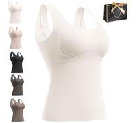 Welfaries Women's Thermal Tank Tops with Built-in Bra, Winter Thickened Warm Hourglass Sculpting Tank Top with Shelf Bra (L,White)