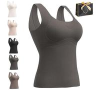 Welfaries Women's Thermal Tank Tops with Built-in Bra, Winter Thickened Warm Hourglass Sculpting Tank Top with Shelf Bra (L,Grey)