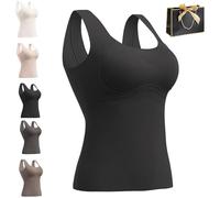 Welfaries Women's Thermal Tank Tops with Built-in Bra, Winter Thickened Warm Hourglass Sculpting Tank Top with Shelf Bra (L,Black)
