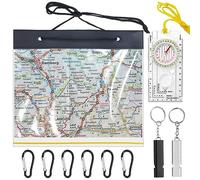 WELHAEPI Waterproof Map Case with Compass, 6 Carabiners & 2 Whistles