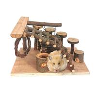 Welhammsae Wooden Hamster Playground Platform, Small Animal Activity Climb Platform with Stair, Ladder Toy, Natural Living Climb System, Climbing Bridge Ladder Ramps Toys for Mouse