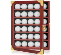 WELIDAY Golf Ball Display Case, Solid Wood Golf Ball Holder, Wall Mounted Golf Ball Rack with Acrylic Door for Golf Enthusiasts (Mahogany, for 30 Golf Balls)