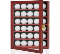 WELIDAY Golf Ball Display Case, Solid Wood Golf Ball Holder, Wall Mounted Golf Ball Rack with Acrylic Door for Golf Enthusiasts (Mahogany, for 30 Golf Balls)