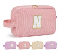 WELIDAY Personalized Initial Clear Makeup Bag, Travel Chenille Patch Cosmetic Bag, Preppy Toiletry Bag Monogram Cosmetic Pouch with Zipper, Ideal Gift for Teen Girls Women, Light Pink, N