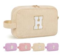 WELIDAY Personalized Initial Clear Makeup Bag, Travel Chenille Patch Cosmetic Bag, Preppy Toiletry Bag Monogram Cosmetic Pouch with Zipper, Ideal Gift for Teen Girls Women, Ivory White, H