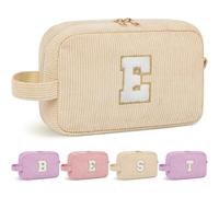 WELIDAY Personalized Initial Clear Makeup Bag, Travel Chenille Patch Cosmetic Bag, Preppy Toiletry Bag Monogram Cosmetic Pouch with Zipper, Ideal Gift for Teen Girls Women, Ivory White, E