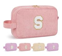 WELIDAY Personalized Initial Clear Makeup Bag, Travel Chenille Patch Cosmetic Bag, Preppy Toiletry Bag Monogram Cosmetic Pouch with Zipper, Ideal Gift for Teen Girls Women, Light Pink, S