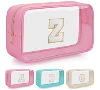 WELIDAY Personalized Initial Letter Clear Makeup Bag, Travel Chenille Patch Cosmetic Bag, Waterproof Toiletry Bag with Zipper for Teen Girls Women, Pink, Z