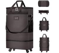 WELIDAY Suitcases with Wheels Expandable Luggage Bag Foldable Suitcase with 4 Universal Wheels Collapsible Rolling Travel Bag Large Capacity Duffel Bag, Coffee, 16.2*13*32.7 Inches, Daily Use