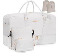 WELIDAY Weekender Bag for Women, 5 Pcs Set Carry on Overnight Bag, 23" Travel Duffel Bag with Waterproof Shoe Compartment for Weekend Travel Business Trip, Beige, XL