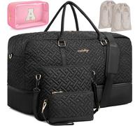 WELIDAY Weekender Bag for Women, 5 Pcs Set Carry on Overnight Bag, 23" Travel Duffel Bag with Waterproof Shoe Compartment for Weekend Travel Business Trip, Black with A Bag, Large-6 Pcs Set
