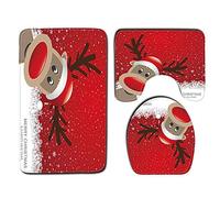 WElinks 3Pcs Charming Festival Bathroom Mat Sets - Christmas Toilet Seat Cover Set, Xmas Decal Doormat, Pad, Bath Mat, Non-Slip Pedestal Rug, Lid Toilet Cover - Christmas Home Bathroom Decoration