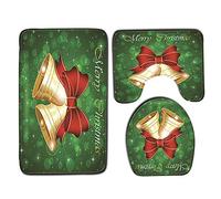 WElinks 3Pcs Charming Festival Christmas Bathroom Mat Sets Christmas Toilet Seat Cover Set Xmas Decal Doormat Pad Bath Mat Non-Slip Pedestal Rug Lid Toilet Cover Christmas Home Bathroom Decoration