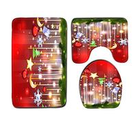 WElinks 3Pcs Charming Festival Christmas Bathroom Mat Sets Christmas Toilet Seat Cover Set Xmas Decal Doormat Pad Bath Mat Non-Slip Pedestal Rug Lid Toilet Cover Christmas Home Bathroom Decoration