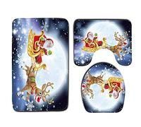 WElinks 3Pcs Charming Festival Christmas Bathroom Mat Sets Christmas Toilet Seat Cover Set Xmas Decal Doormat Pad Bath Mat Non-Slip Pedestal Rug Lid Toilet Cover Christmas Home Bathroom Decoration