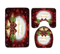 WElinks 3Pcs Charming Festival Christmas Bathroom Mat Sets Christmas Toilet Seat Cover Set Xmas Decal Doormat Pad Bath Mat Non-Slip Pedestal Rug Lid Toilet Cover Christmas Home Bathroom Decoration
