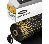 WeLiu 54in x 120ft Table Cloth Disposable Table Cover Roll with Cutter, Plastic Tablecloth for Rectangle, Round Tables Table Cloths for Birthday Parties, Halloween (Black & Gold)
