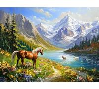 WELIWE 5D Diamond Painting Kits DIYDiamondRhinestone Crystal Painting Painting by Numbers for Children Adults Home Wall Decoration Horse by The Lake 40x50 cm