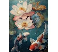 WELIWE Cross-Stitch Kits for Adults Beginners 11CT Stamped Embroidery Kits DIY Pre-Printed Canvas Art Home Decoration Lotus koi 40x50 cm