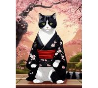 WELIWE Cross-Stitch Kits for Adults Beginners 11CT Stamped Embroidery Kits DIY Pre-Printed Canvas Art Home Decoration Kimono cat 40x50 cm