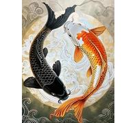 WELIWE Cross-Stitch Kits for Adults Beginners 11CT Stamped Embroidery Kits DIY Pre-Printed Canvas Art Home Decoration Cloud koi Fish (40x 50cm)