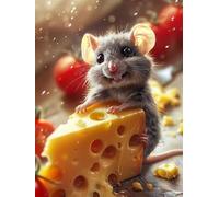 WELIWE Cross-Stitch Kits for Adults Beginners 11CT Stamped Embroidery Kits DIY Pre-Printed Canvas Art Home Decoration Cheese Mouse 40x50 cm