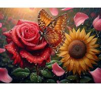 WELIWE Stamped Cross Stitch Kits for Adults 11CT Cross-Stitch Kit for Home Wall Decor Flowers & Butterfly in the Rain DIY Embroidery Kit Needlework Crafts 40x50 cm