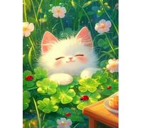 WELIWE Stamped Cross Stitch Kits for Adults 11CT Cross-Stitch Kit for Home Wall Decor Four-Leaf Clover Kitten DIY Embroidery Kit Needlework Crafts 40x50 cm