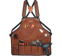 WELKINLAND 11-Pockets Waxed-Canvas Tool Apron, Heavy-Duty Carpenter Apron, Comfy Woodworking Apron, Convenient Workshop Apron, Fully-Adjustable Shop Aprons For Men, Well-Padded Work Aprons For Men