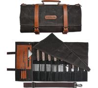 WELKINLAND 13-Pocket Knife Roll, Heavy-Duty Canvas Leather Knife Roll Bag | Safety-Protection Chef Knife Roll Up, Quick-Access Chefs Knife Roll, Easy-Carry Knife Roll Case, Easy-Organized Knife Wrap