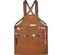 WELKINLAND 16-Pocket Tool Apron, Waxed Wood Apron, Heavy Duty Welding Apron, Fully Adjustable Carpenter Apron, 86 cm x 68 cm Wooden Apron, Apron