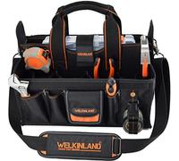 WELKINLAND 19-Pockets Tool Tote,16" Open-Top Electrician Tool Bag,HVAC Bag | Heavy-Duty Tool Bags Organizer, Double Open Top Tool Tote Bag, Plumber Tools Bag, Maintenance Toolbag With Handle