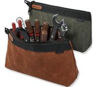 WELKINLAND 2-Pack Heavy-Duty Waxed Canvas Tool Pouches, 14-Inch Zippered Tool Organizer Pouches with Water-Resistant Coating and Durable Canvas Construction
