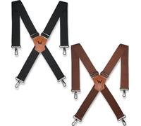 WELKINLAND 2-Piece Set Black & Brown Work Suspenders, Suspenders with Hooks