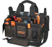 WELKINLAND 20-Pocket Electrician Tool Tote,16"Double Open-Top Tool Tote Bag | Heavy-Duty Electrician Tool Bag, Wax-Canvas HVAC Tool Bag,Handy Technician Tools Bag,Plumber Tool Bags,Electrician Tool Tote