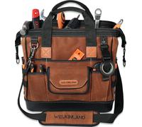 WELKINLAND 22-Pockets Hard Bottom Tool Bag, 14-Inch Waxed Canvas Tools Bag, 25L Heavy Duty Electrician Bags, HVAC Service Bags, Mechanic, Technician Tool Bag