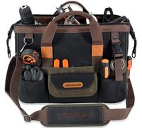 WELKINLAND Waxed Canvas Tool Bag with 32 Pockets, Heavy Duty Electrician and HVAC Organiser, 16" Tool Bag for Men