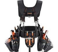 39Pockets Tool Belts for Men with Suspenders, 4" Padded toolbelt, Tool Belt with Suspenders, Tool Belt, Tool Belt Suspenders, Carpenter Tool Pouch, Tool Belts for Men, Black W/Orange, One Size