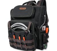 WELKINLAND 46-Pocket Electrician Backpack, Fully Open Tool Backpacks, Heavy Duty Tool Backpack, Waterproof Waxed Canvas Tool Backpacks, HVAC, Mechanical Tool Bag