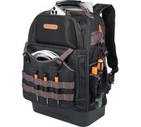 WELKINLAND 76Pockets Tool Backpack, Hard-Bottom Electrician Backpack, Large Heavy-Duty HVAC/Mechanic Backpacks, Waxed-Canvas Technician Backpacks With 17'' Laptop Compartment For Men