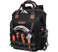 WELKINLAND Tool & Backpack Heavy-Duty Electrician Tools & Technician Bag, 88-Pockets Waxed Canvas, Black/Brown/Olive, Modern