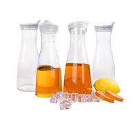 WELKOR 35oz/51oz Plastic Water Carafe with Flip Top Lid, Round Base Juice Containers for Mimosa Bar - BPA-Free Leakproof Beverage Pitcher for Water, Iced Tea, Milk & Fridge Storage（4Pack/35oz ）