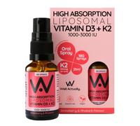 WELL ACTUALLY Liposomal Vitamin D3 2000 IU + K2 MK-7 100mcg Oral Spray - Vegan VIT D3 K2 Supplement - Immune, Bone & Muscle Support - 180 Sprays | Strawberry & Rhubarb