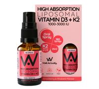 Well. Actually. Liposomal Vitamin D3+K2 Spray 1000-3000IU, Strawberry & Rhubarb Flavour, 25ml