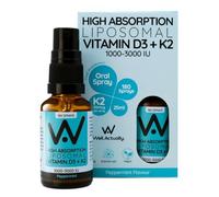 WELL ACTUALLY Liposomal Vitamin D3 + K2 Spray - High Absorption Vegan Vitamin D 2000 IU & Vitamin K2-7 100mcg as Menaquinone-7 MK-7 - Extra Bioavailability - Peppermint (180 Sprays)