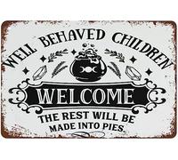 Well Behaved Children Welcome Sign Witch Kitchen Magic Retro Tin Sign For Home Cafes Office Store Pubs Club Sign Gift 5.5x8 Inch