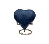Well Blessed Dark Ocean Blue Marble Designed Heart Keepsake Cremation Urn For Ashes.