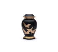 Well Blessed Dual Golden Flying Birds Going Home Designed Small Keepsake Urn For Ashes.
