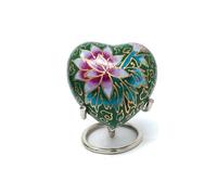 Well Blessed Hand Painted Flowers Design Small Green In Colour Heart Keepsake Memorial Urns For Ashes.
